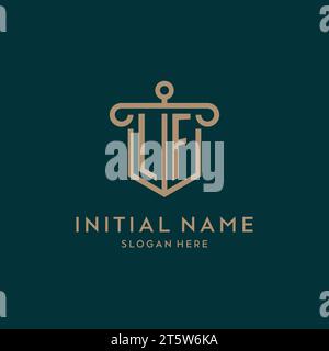 LF monogram initial logo design with shield and pillar shape design Stock Vector