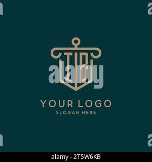 IB monogram initial logo design with shield and pillar shape design Stock Vector