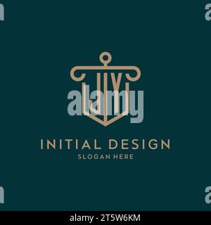 JY monogram initial logo design with shield and pillar shape design Stock Vector