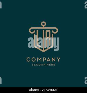 LA monogram initial logo design with shield and pillar shape design Stock Vector