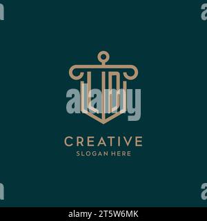LD monogram initial logo design with shield and pillar shape design Stock Vector