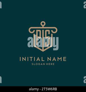 PS monogram initial logo design with shield and pillar shape design Stock Vector