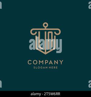 LN monogram initial logo design with shield and pillar shape design Stock Vector