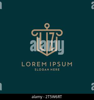 LZ monogram initial logo design with shield and pillar shape design Stock Vector