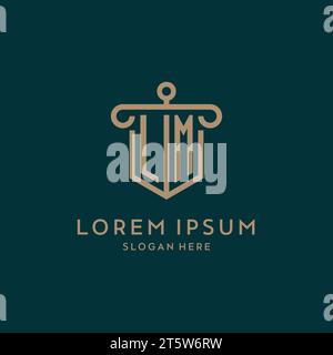 LM monogram initial logo design with shield and pillar shape design Stock Vector