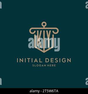 KY monogram initial logo design with shield and pillar shape design Stock Vector