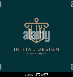 LY monogram initial logo design with shield and pillar shape design Stock Vector