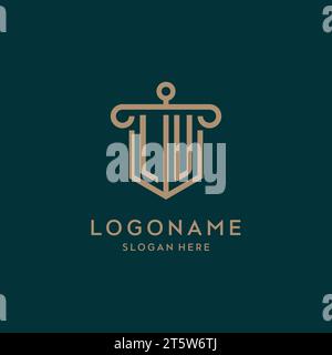 LU monogram initial logo design with shield and pillar shape design Stock Vector