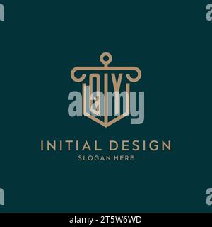 QY monogram initial logo design with shield and pillar shape design Stock Vector