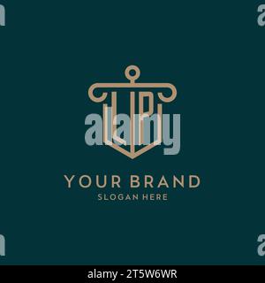 LP monogram initial logo design with shield and pillar shape design Stock Vector