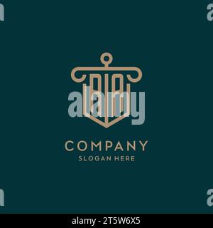 RA monogram initial logo design with shield and pillar shape design Stock Vector