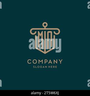 MN monogram initial logo design with shield and pillar shape design Stock Vector