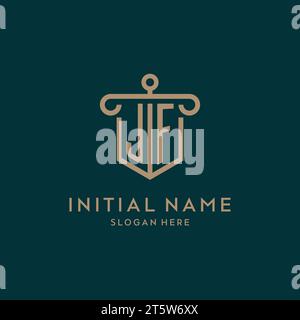 JF monogram initial logo design with shield and pillar shape design Stock Vector
