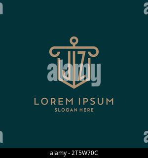 JZ monogram initial logo design with shield and pillar shape design Stock Vector