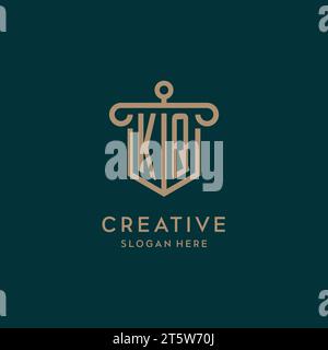 KQ monogram initial logo design with shield and pillar shape design Stock Vector