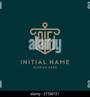 NF monogram initial logo design with shield and pillar shape design Stock Vector
