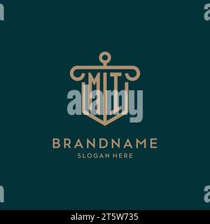 MI monogram initial logo design with shield and pillar shape design Stock Vector