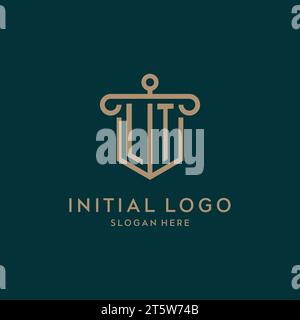 LT monogram initial logo design with shield and pillar shape design Stock Vector
