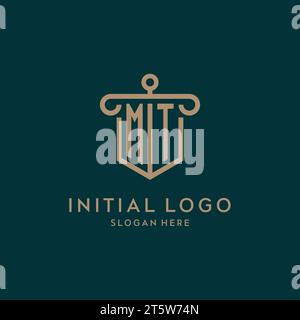 MT monogram initial logo design with shield and pillar shape design Stock Vector