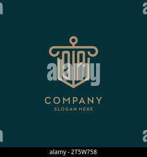 OA monogram initial logo design with shield and pillar shape design Stock Vector