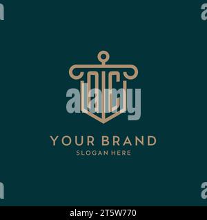 NC monogram initial logo design with shield and pillar shape design Stock Vector