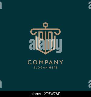 PN monogram initial logo design with shield and pillar shape design Stock Vector
