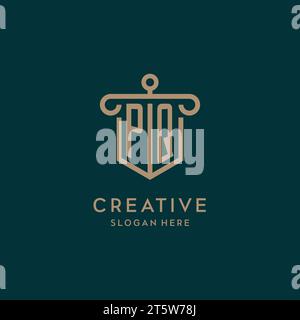 PQ monogram initial logo design with shield and pillar shape design Stock Vector