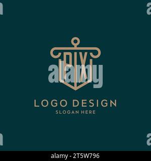 PX monogram initial logo design with shield and pillar shape design Stock Vector