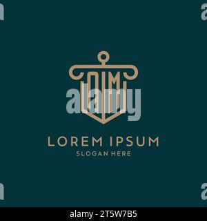 NM monogram initial logo design with shield and pillar shape design Stock Vector