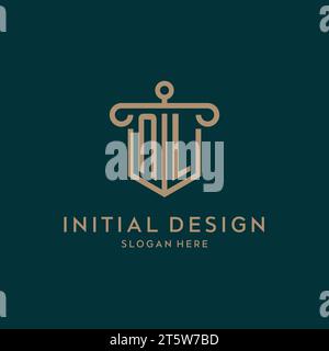 NL monogram initial logo design with shield and pillar shape design Stock Vector