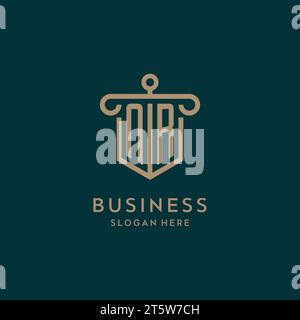 NR monogram initial logo design with shield and pillar shape design Stock Vector