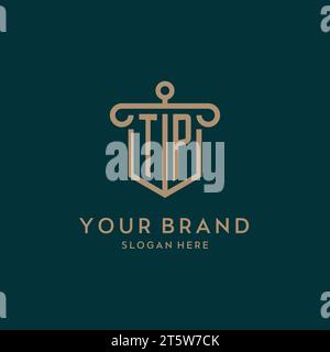 TP monogram initial logo design with shield and pillar shape design Stock Vector
