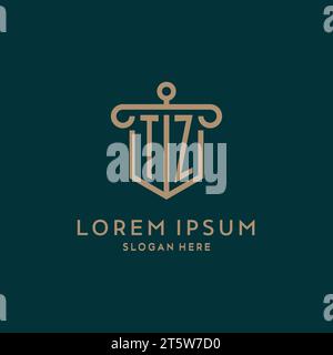 TZ monogram initial logo design with shield and pillar shape design Stock Vector