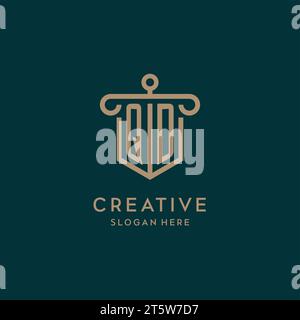 QD monogram initial logo design with shield and pillar shape design Stock Vector