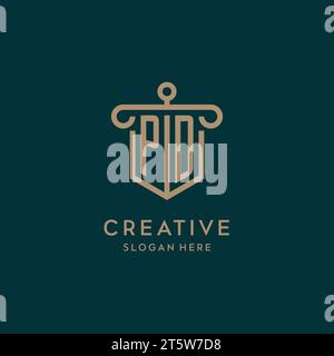 PD monogram initial logo design with shield and pillar shape design Stock Vector
