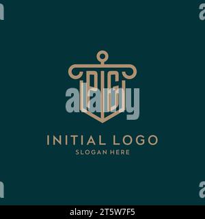 PG monogram initial logo design with shield and pillar shape design Stock Vector