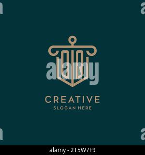 OQ monogram initial logo design with shield and pillar shape design Stock Vector