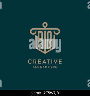 RQ monogram initial logo design with shield and pillar shape design Stock Vector