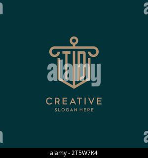 TD monogram initial logo design with shield and pillar shape design Stock Vector