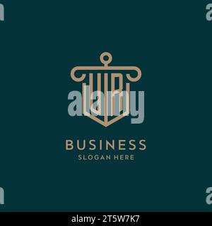 UR monogram initial logo design with shield and pillar shape design Stock Vector
