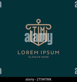 TM monogram initial logo design with shield and pillar shape design Stock Vector