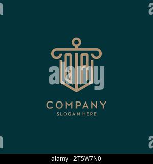 QA monogram initial logo design with shield and pillar shape design Stock Vector