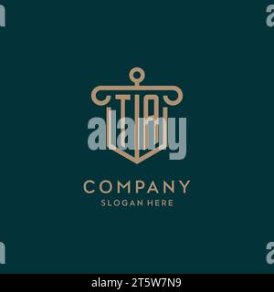 TA monogram initial logo design with shield and pillar shape design Stock Vector
