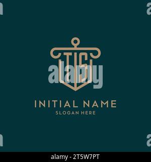 TS monogram initial logo design with shield and pillar shape design Stock Vector