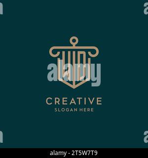 WD monogram initial logo design with shield and pillar shape design Stock Vector