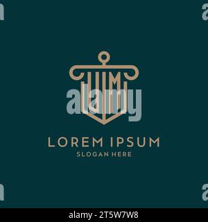UM monogram initial logo design with shield and pillar shape design Stock Vector