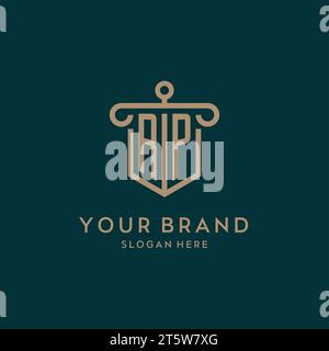 RP monogram initial logo design with shield and pillar shape design Stock Vector