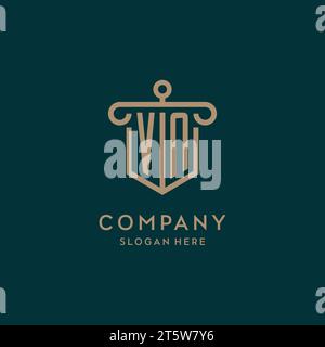 VN monogram initial logo design with shield and pillar shape design Stock Vector
