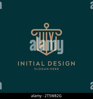 WY monogram initial logo design with shield and pillar shape design Stock Vector