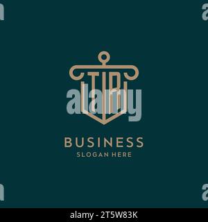 TR monogram initial logo design with shield and pillar shape design Stock Vector